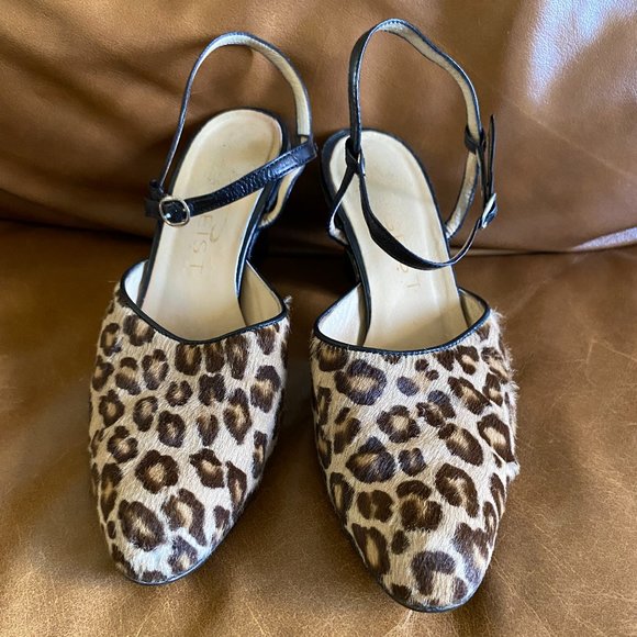 VIBRAM Leather Leopard Print Fur Shoes Size 7 - Picture 2 of 5